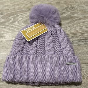 Michael Kors Lavender winter Pom Pom hat NWT acrylic 1 size soft fleece lined
